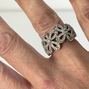 Pave' White Crystal Flower Ring